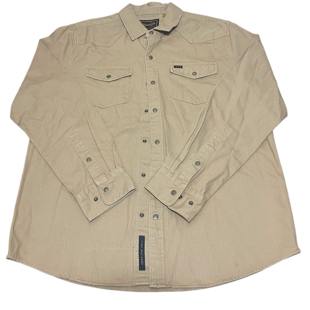 Howler Brothers Sawhorse Work Shirt Men Large Brown Western Fishing Pockets Snap